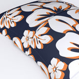 Navy Blue, White and Orange Hawaiian Flowers Pillow Sham – Extremely Stoked® Eco Beach Luxe Collection