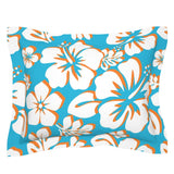 Aqua Blue, White and Orange Hawaiian Flowers Pillow Sham – Extremely Stoked® Eco Beach Luxe Collection