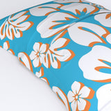 Aqua Blue, White and Orange Hawaiian Flowers Pillow Sham – Extremely Stoked® Eco Beach Luxe Collection
