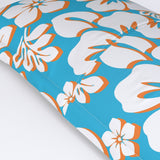 Aqua Blue, White and Orange Hawaiian Flowers Pillow Sham – Extremely Stoked® Eco Beach Luxe Collection