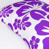 Purple Hawaiian Flowers on White Pillow Sham – Extremely Stoked® Eco Beach Luxe Collection