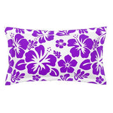 Purple Hawaiian Flowers on White Pillow Sham – Extremely Stoked® Eco Beach Luxe Collection
