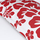 Red Hawaiian Flowers on White Pillow Sham – Extremely Stoked® Eco Beach Luxe Collection