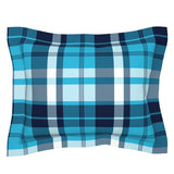 Navy Blue and Aqua Blue Surfer Plaid Pillow Sham - Extremely Stoked® Eco Beach Luxe Collection