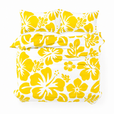 Yellow Hawaiian Flowers on White Duvet Cover – Large Scale – Extremely Stoked® Eco Luxe Beach Bedding