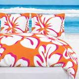 Orange, White & Hot Pink Hawaiian Flowers Duvet Cover – Large Scale – Extremely Stoked® Eco Luxe Beach Bedding
