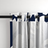 White Hawaiian Flowers on Navy Blue Window Curtains - Extremely Stoked® Eco Beach Luxe Collection - Large Scale