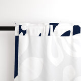 White Hawaiian Flowers on Navy Blue Window Curtains - Extremely Stoked® Eco Beach Luxe Collection - Large Scale