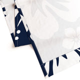 White Hawaiian Flowers on Navy Blue Window Curtains - Extremely Stoked® Eco Beach Luxe Collection - Large Scale