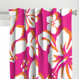 Hot Pink, Orange and White Hawaiian Flowers Window Curtains - Extremely Stoked® Eco Beach Luxe Collection - Large Scale