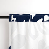 Navy Blue Hawaiian Flowers on White Window Curtains - Extremely Stoked® Eco Beach Luxe Collection - Large Scale