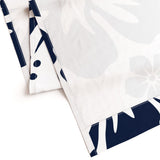 Navy Blue Hawaiian Flowers on White Window Curtains - Extremely Stoked® Eco Beach Luxe Collection - Large Scale