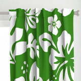 White Hawaiian Flowers on Fresh Green Window Curtains - Extremely Stoked® Eco Beach Luxe Collection - Large Scale