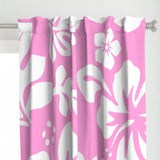 White Hawaiian Flowers on Pink Window Curtains - Extremely Stoked® Eco Beach Luxe Collection - Large Scale