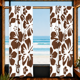 Chocolate Brown Hawaiian Flowers on White Window Curtains - Extremely Stoked® Eco Beach Luxe Collection - Large Scale