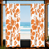 Orange Hawaiian Flowers on White Window Curtains - Extremely Stoked® Eco Beach Luxe Collection - Large Scale