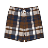 Men's Brown and Navy Blue Plaid Board Shorts | Extremely Stoked® Swimwear