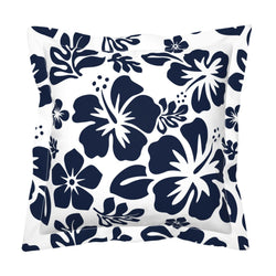 Navy Blue Hawaiian Flowers on White Euro Pillow Sham – Extremely Stoked® Eco Beach Luxe Collection