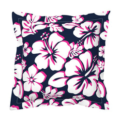 Navy Blue, White and Hot Pink Hawaiian Flowers Euro Pillow Sham – Extremely Stoked® Eco Beach Luxe Collection