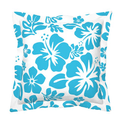 Aqua Blue Hawaiian Flowers on White Euro Pillow Sham – Extremely Stoked® Eco Beach Luxe Collection