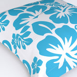 Aqua Blue Hawaiian Flowers on White Euro Pillow Sham – Extremely Stoked® Eco Beach Luxe Collection
