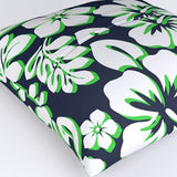 Navy Blue, White and Lime Green Hawaiian Flowers Euro Pillow Sham – Extremely Stoked® Eco Beach Luxe Collection