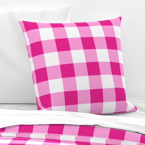 Hot Pink Preppy Surfer Girl Gingham Euro Pillow Sham