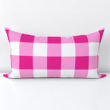 Preppy Surfer Girl Hot Pink Gingham Lumbar Throw Pillow