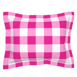 Preppy Surfer Girl Hot Pink Gingham Pillow Sham with Flanged Edge