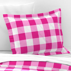 Preppy Surfer Girl Hot Pink Gingham Pillow Sham with Flanged Edge