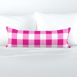 Hot Pink Preppy Surfer Girl Gingham Extra Long Lumbar Throw Pillow