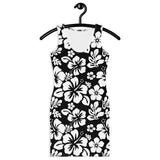 Black & White Hawaiian Flowers Bodycon Aloha Dress | Extremely Stoked® Summer Beach Style