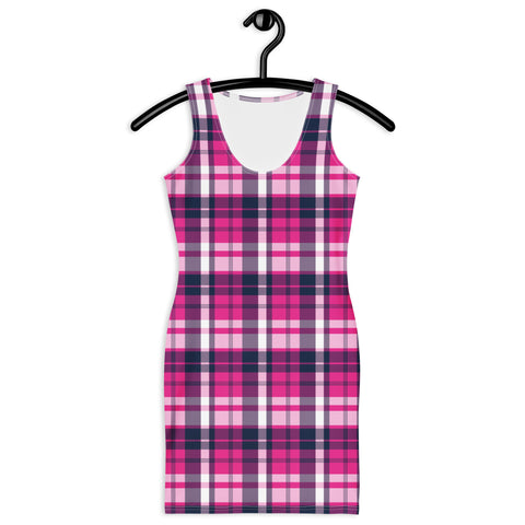 Navy Blue & Hot Pink Plaid Bodycon Tank Dress – Extremely Stoked Summer Beach Style XS