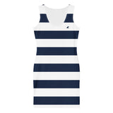 Navy Blue & White Beach Stripe Bodycon Tank Dress with Epic Wave Logo – Extremely Stoked® Surf Style