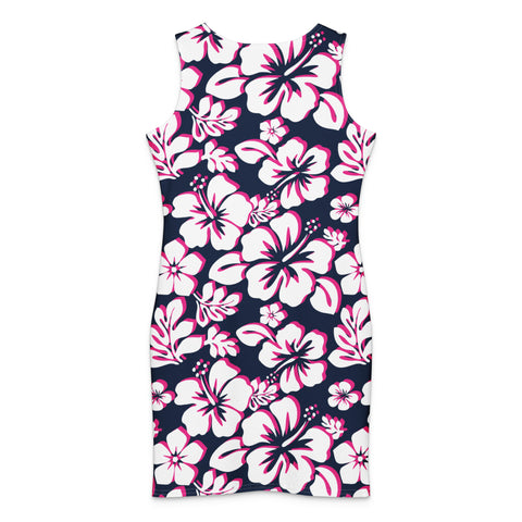 Navy Blue, Hot Pink & White Hawaiian Bodycon Tank Dress