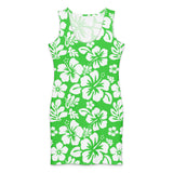 Lime Green & White Hawaiian Flowers Cotton Bodycon Dress – Aloha Tank Dress | Extremely Stoked® Summer Beach Style