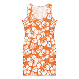 Orange & White Hawaiian Flowers Cotton Bodycon Dress – Aloha Tank Dress | Extremely Stoked® Summer Beach Style