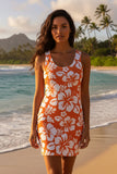 Orange & White Hawaiian Flowers Cotton Bodycon Dress – Aloha Tank Dress | Extremely Stoked® Summer Beach Style