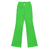 Lime Green Flare Leggings with Extremely Stoked Epic Wave Logo - Extremely Stoked