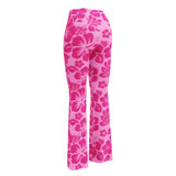 Raspberry Pinks Hawaiian Flowers High Waist Flare Leggings - Extremely Stoked