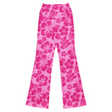 Raspberry Pinks Hawaiian Flowers High Waist Flare Leggings - Extremely Stoked