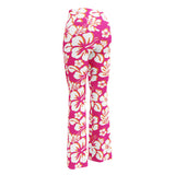 Hot Pink, Orange and White Hawaiian Flowers High Waist Flare Leggings - Extremely Stoked