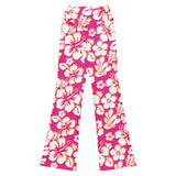 Hot Pink, Orange and White Hawaiian Flowers High Waist Flare Leggings - Extremely Stoked