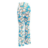 Aqua Blue, Orange and White Hawaiian Flowers Flare Leggings