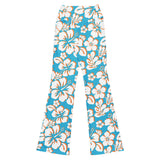 Aqua Blue, Orange and White Hawaiian Flowers Flare Leggings - Extremely Stoked