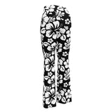 White and Black Hawaiian Flowers Flare Leggings - Extremely Stoked