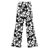 White and Black Hawaiian Flowers Flare Leggings - Extremely Stoked