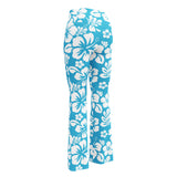 White and Aqua Blue Hawaiian Flowers Flare Leggings - Extremely Stoked