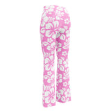 White and Pink Hawaiian Flowers High Waist Flare Leggings - Extremely Stoked