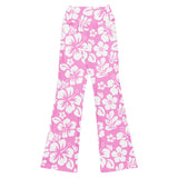 White and Pink Hawaiian Flowers High Waist Flare Leggings - Extremely Stoked